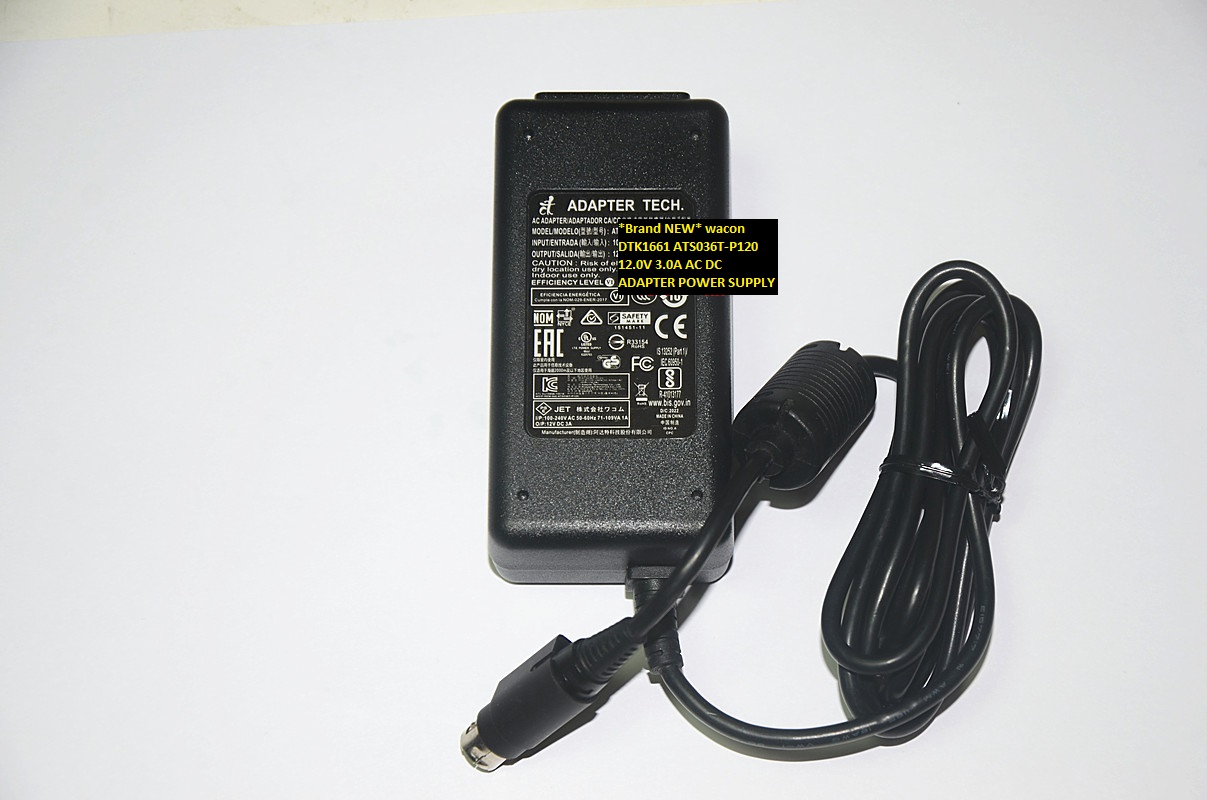 *Brand NEW* DTK1661 wacon ATS036T-P120 12.0V 3.0A AC DC ADAPTER POWER SUPPLY